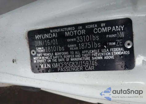 2002 Hyundai Accent L из США, поврежденный, VIN KMHCF35G82U159746
